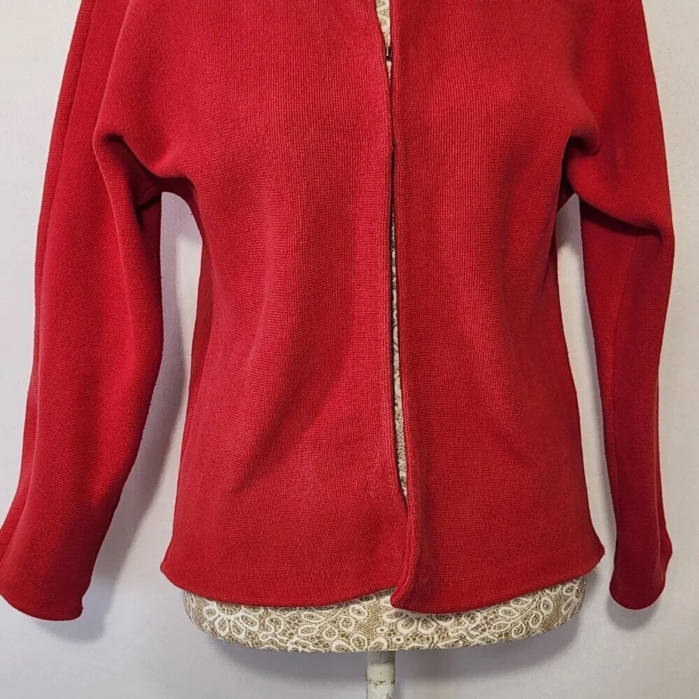 Chico's Size 2/12-L Red Long Sleeve 3/4 Clasp Front Cardigan Sweater Jacket City